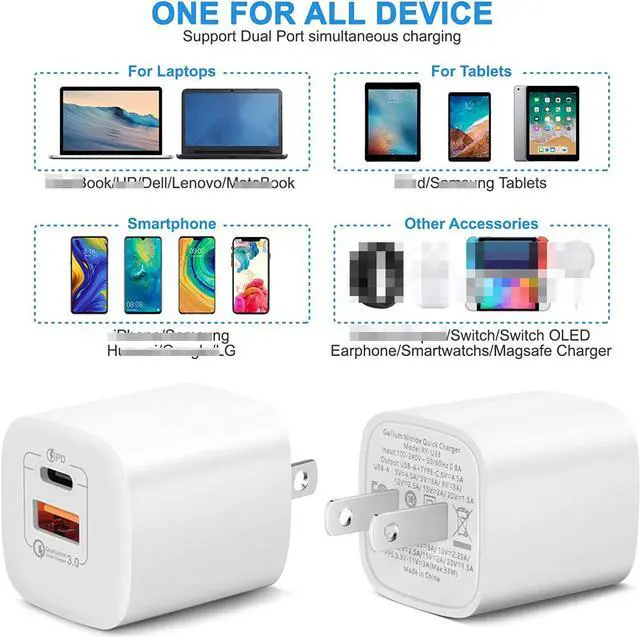 Alt view image 2 of 7 - USB C Charger -PD Charger for i-P-h-o-n-e, 33W GaN Dual Port Charger Wall Charger Blocks Support PD Charge QC Charge Compatible with i-P-h-o-n-e 14/13/S-a-m-s-u-n-g S21/S20/Goo-gle Pix-el 6/5 etc