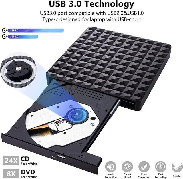 Alt view image 4 of 7 - USB 3.0 & USB C External CD DVD Drive, Low Noise Slim Portable CD/DVD +/-RW Drive External DVD Writer CD Burner Player, External DVD Drive for Laptop Desktop PC Windows 11/10/8/7/XP/Linux/MacOS