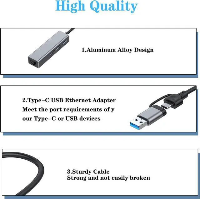 Alt view image 5 of 7 - USB 3.0 & USB C to Ethernet Adapter, USB C to 3-Port USB 3.0 Hub with RJ45 10/100/1000 Gigabit Ethernet Adapter Support Windows 10,8.1,MacOS, Sur-face Pro, Linux, Chrom-e-book and More