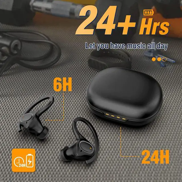 Alt view image 7 of 7 - Ture Wireless Earbuds with Earhooks for Small Ears, Mini Bluetooth Earbuds with Microphone, IPX7 Waterproof Bluetooth Headphones, 24H Playtime, Wireless Earphones for Sport and Working Out