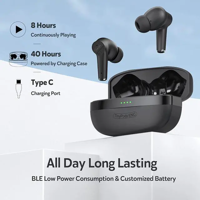 Alt view image 6 of 7 - True Wireless Earbuds, in-Ear Earphones Touch Control Bluetooth 5.0 Earbuds 40H Playtime with Portable Mini Charging Case 4 Mic Call Noise Cancelling Headphones for Work Travel - Black