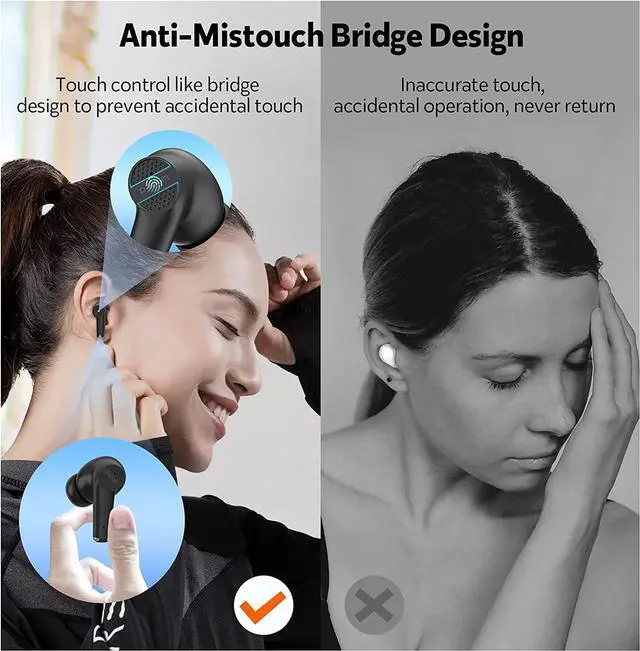 Alt view image 4 of 7 - True Wireless Earbuds, in-Ear Earphones Touch Control Bluetooth 5.0 Earbuds 40H Playtime with Portable Mini Charging Case 4 Mic Call Noise Cancelling Headphones for Work Travel - Black