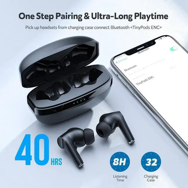 Alt view image 3 of 7 - True Wireless Earbuds, in-Ear Earphones Touch Control Bluetooth 5.0 Earbuds 40H Playtime with Portable Mini Charging Case 4 Mic Call Noise Cancelling Headphones for Work Travel - Black