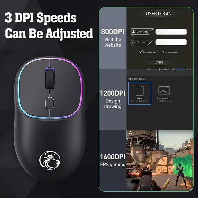 Alt view image 5 of 7 - Rechargeable Wireless Mouse, Silent Computer Mouse, Stable 2.4G Wireless Mice with LED Light, Portable Type-C Port Mouse for Windows, Mac, Laptop, Desktop (Black)