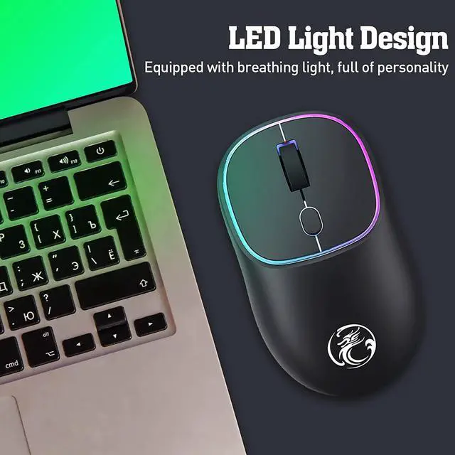 Alt view image 6 of 7 - Rechargeable Wireless Mouse, Silent Computer Mouse, Stable 2.4G Wireless Mice with LED Light, Portable Type-C Port Mouse for Windows, Mac, Laptop, Desktop (Black)