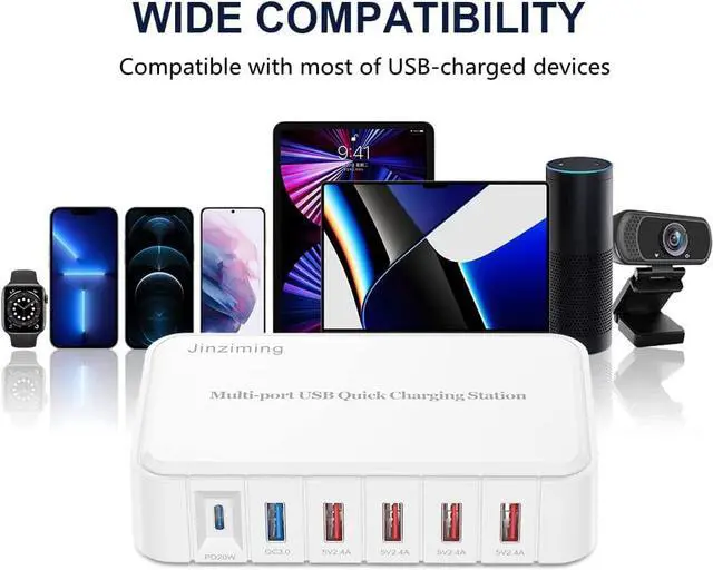 Alt view image 3 of 7 - USB Fast Charging Station USB C Rapid Charger Desktop PD 3.0 & QC 3.0 86W Multi 6 Ports Wall Charger Power Hub Block Compatible with M-a-c-Book Air, i-P-hone 13 14 Pro Max, Ga-laxy,Laptop