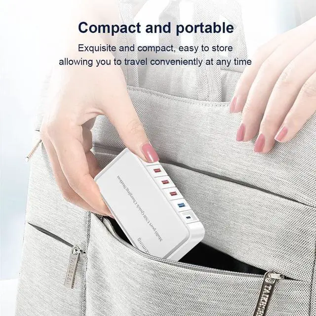 Alt view image 5 of 7 - USB Fast Charging Station USB C Rapid Charger Desktop PD 3.0 & QC 3.0 86W Multi 6 Ports Wall Charger Power Hub Block Compatible with M-a-c-Book Air, i-P-hone 13 14 Pro Max, Ga-laxy,Laptop