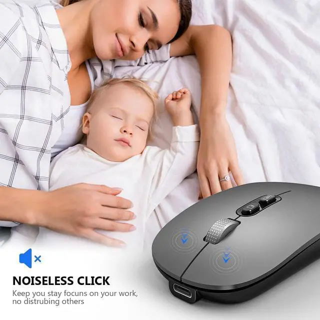 Alt view image 2 of 7 - [Upgraded] Bluetooth Mouse, Rechargeable Wireless Mouse with Dual Mode (Bluetooth 5.1 + 2.4G Wireless), Ultra-thin Ergonomic Portable Silent Mouse Computer Mouse for Laptop Android Windows MacOS