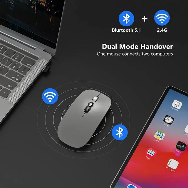 Alt view image 3 of 7 - [Upgraded] Bluetooth Mouse, Rechargeable Wireless Mouse with Dual Mode (Bluetooth 5.1 + 2.4G Wireless), Ultra-thin Ergonomic Portable Silent Mouse Computer Mouse for Laptop Android Windows MacOS