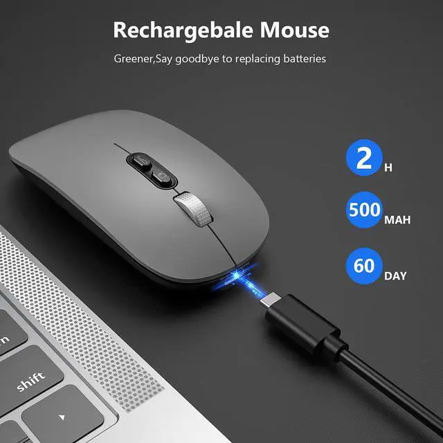 Alt view image 5 of 7 - [Upgraded] Bluetooth Mouse, Rechargeable Wireless Mouse with Dual Mode (Bluetooth 5.1 + 2.4G Wireless), Ultra-thin Ergonomic Portable Silent Mouse Computer Mouse for Laptop Android Windows MacOS