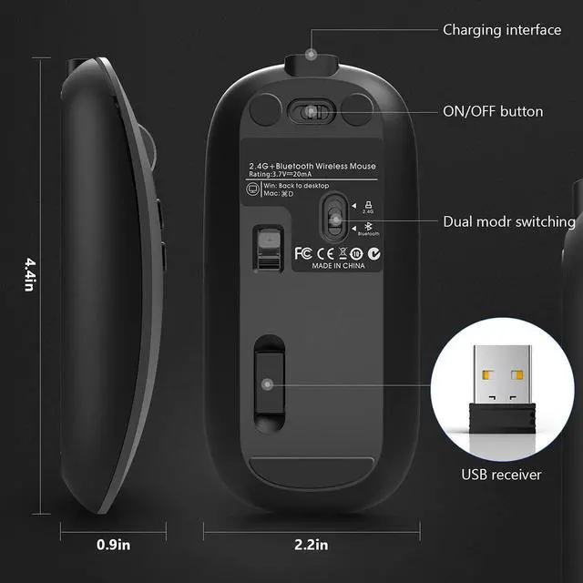 Alt view image 6 of 7 - [Upgraded] Bluetooth Mouse, Rechargeable Wireless Mouse with Dual Mode (Bluetooth 5.1 + 2.4G Wireless), Ultra-thin Ergonomic Portable Silent Mouse Computer Mouse for Laptop Android Windows MacOS