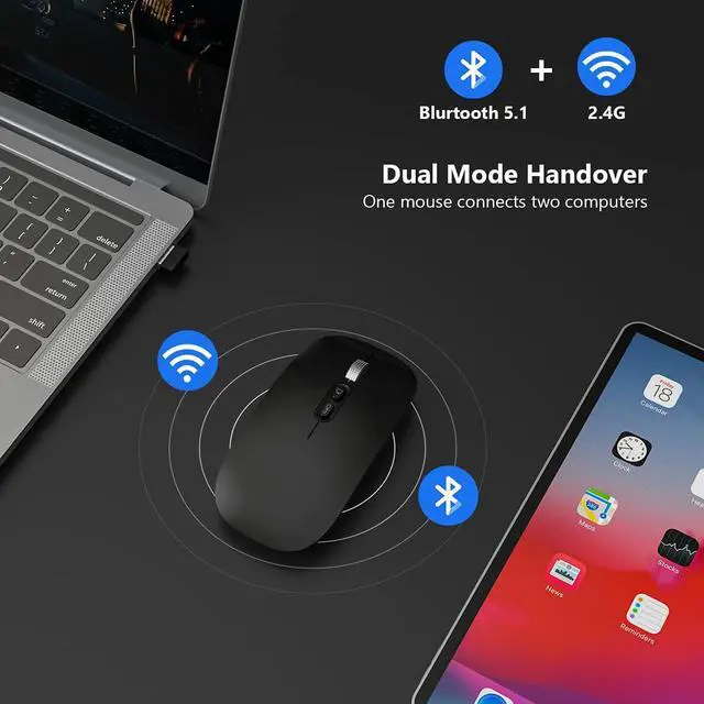 Alt view image 3 of 7 - [Upgraded] Bluetooth Mouse, Rechargeable Wireless Mouse with Dual Mode (Bluetooth 5.1 + 2.4G Wireless), Ultra-thin Ergonomic Portable Silent Mouse Computer Mouse for Laptop Android Windows MacOS