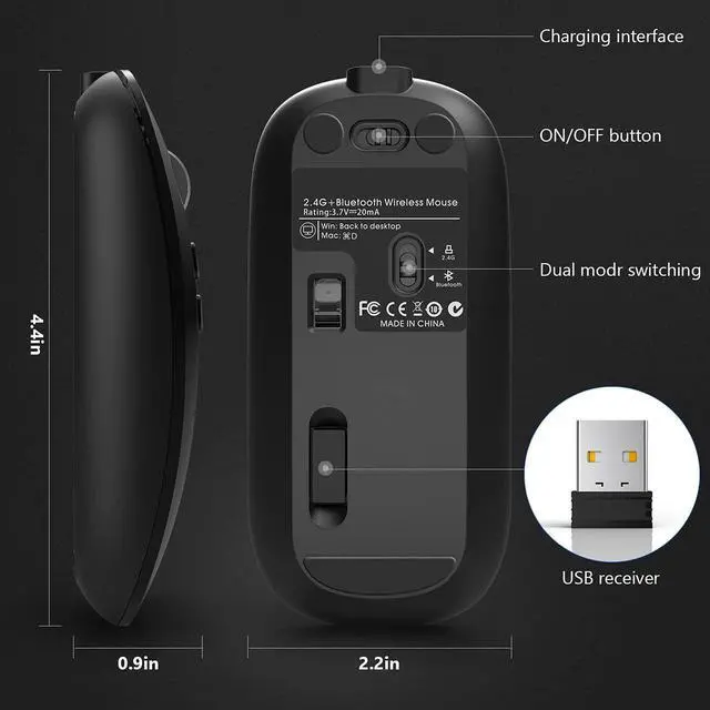 Alt view image 6 of 7 - [Upgraded] Bluetooth Mouse, Rechargeable Wireless Mouse with Dual Mode (Bluetooth 5.1 + 2.4G Wireless), Ultra-thin Ergonomic Portable Silent Mouse Computer Mouse for Laptop Android Windows MacOS