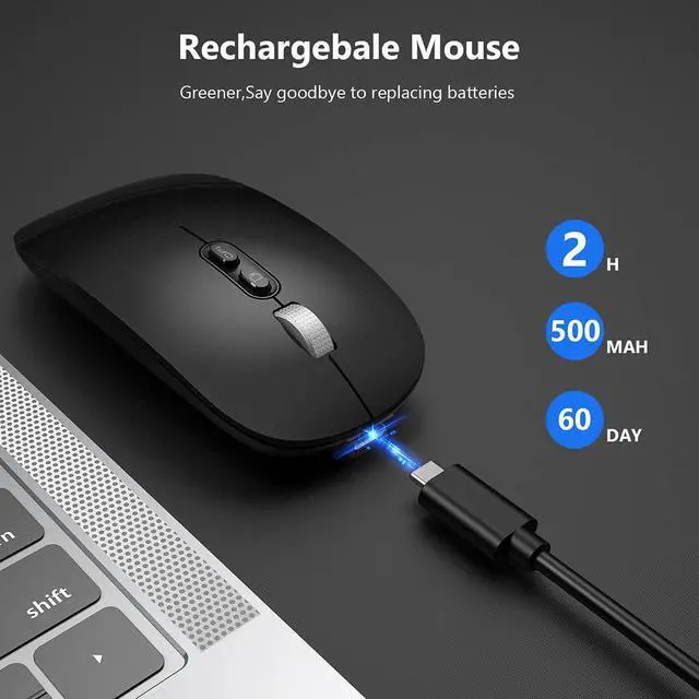 Alt view image 5 of 7 - [Upgraded] Bluetooth Mouse, Rechargeable Wireless Mouse with Dual Mode (Bluetooth 5.1 + 2.4G Wireless), Ultra-thin Ergonomic Portable Silent Mouse Computer Mouse for Laptop Android Windows MacOS