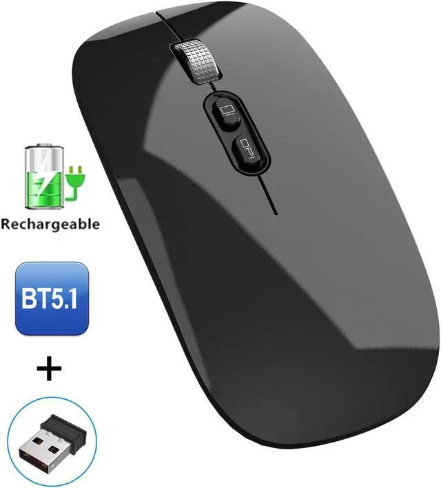 Main image of [Upgraded] Bluetooth Mouse, Rechargeable Wireless Mouse with Dual Mode (Bluetooth 5.1 + 2.4G Wireless), Ultra-thin Ergonomic Portable Silent Mouse Computer Mouse for Laptop Android Windows MacOS