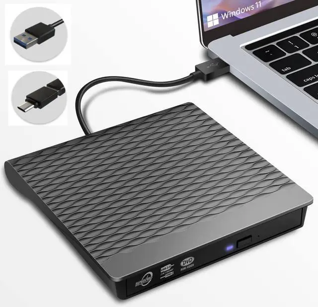 Main image of [New Model] External CD DVD Drive, USB 3.0 Type C External CD/DVD Burner, Portable CD ROM Optical Drive Player Reader Disk Disc with Laptop Desktop PC Windows 11/10/8/7, MacOS, Linux