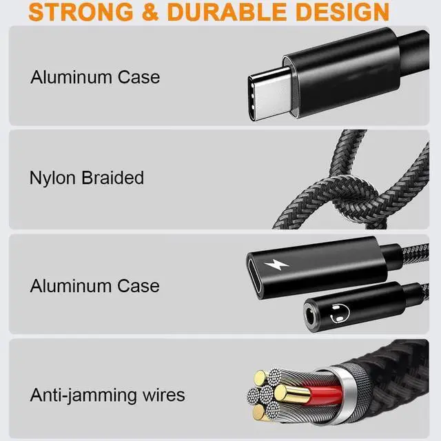 Alt view image 7 of 7 - USB c to 3.5mm Headphone and Type C PD 60W Charger Adapter, 2-in-1 USB C PD 3.0 Charging Port to Aux Audio Jack and Fast Charging Dongle Cable Cord Compatible with S21 S20 S20+ Ultra, Pixel 4 3 XL