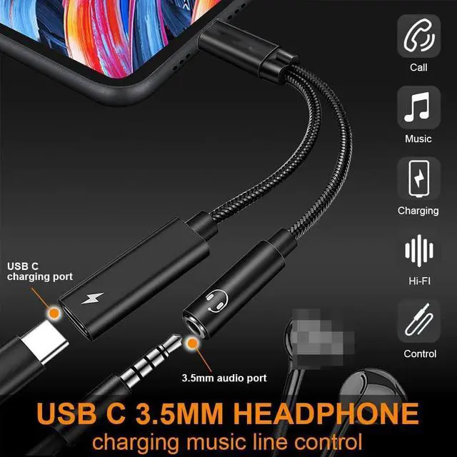 Alt view image 2 of 7 - USB c to 3.5mm Headphone and Type C PD 60W Charger Adapter, 2-in-1 USB C PD 3.0 Charging Port to Aux Audio Jack and Fast Charging Dongle Cable Cord Compatible with S21 S20 S20+ Ultra, Pixel 4 3 XL