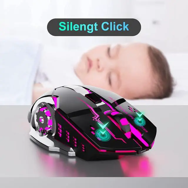 Alt view image 5 of 7 - 2.4G Wireless Gaming Mice, Rechargeable Gaming Mouse Silent Click with 6 Buttons, 3 Adjustable Levels DPI , Colorful LED Lights for Laptop, iPad, MacOS, PC, Windows, Android (Black)