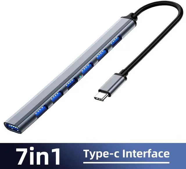 Main image of USB C Hub - Aluminum USB-C Hub (7-Port) to USB Adapter Multiport with USB 3.0 Port and 6 USB 2.0 Ports for M-a-c-B-o-o-k Air/Pro, USB-C Laptops and More USB C Devices
