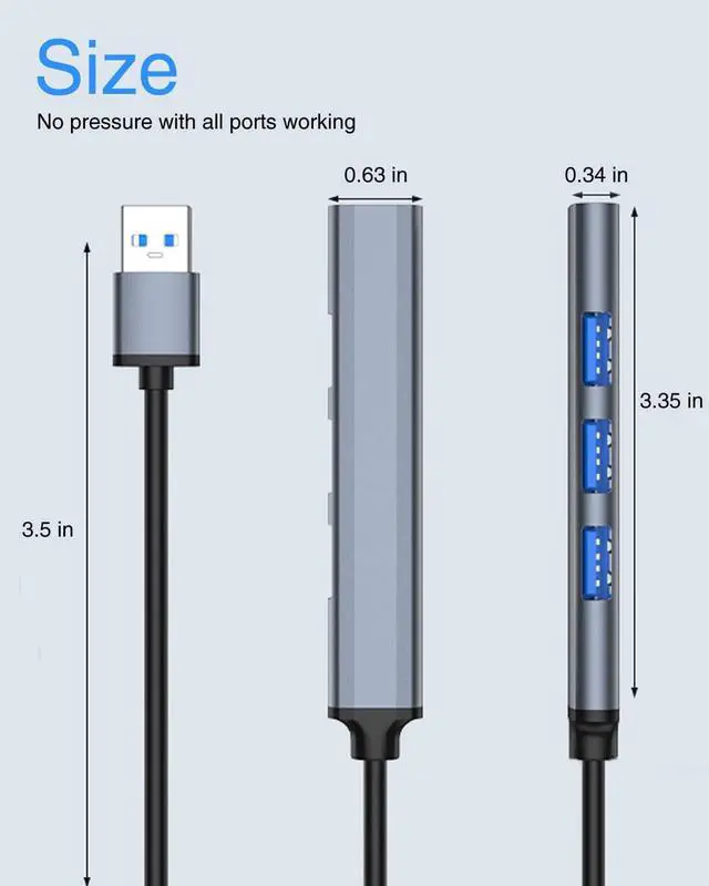 Alt view image 5 of 7 - USB Hub, 4 Port USB 3.0*1 Hub, 2.0*3 Hub Splitter for Laptop, PC, U Disk, Multiport Mini USB Adapter Expander w/Aluminum Shell, Ultra Slim 4-Pout USB Hubs Extender for Laptop, Mouse, PC