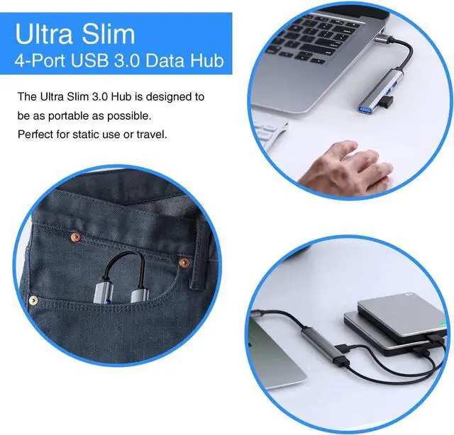 Alt view image 4 of 7 - USB Hub, 4 Port USB 3.0*1 Hub, 2.0*3 Hub Splitter for Laptop, PC, U Disk, Multiport Mini USB Adapter Expander w/Aluminum Shell, Ultra Slim 4-Pout USB Hubs Extender for Laptop, Mouse, PC