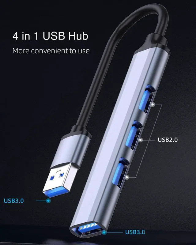 Alt view image 6 of 7 - USB Hub, 4 Port USB 3.0*1 Hub, 2.0*3 Hub Splitter for Laptop, PC, U Disk, Multiport Mini USB Adapter Expander w/Aluminum Shell, Ultra Slim 4-Pout USB Hubs Extender for Laptop, Mouse, PC