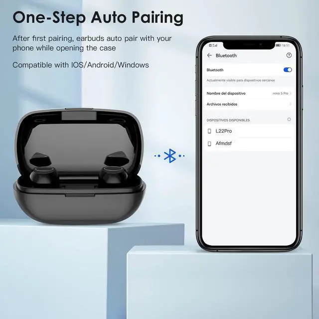 Alt view image 5 of 7 - True Wireless Earbuds, Ear Buds Wireless Bluetooth Earbuds with Microphone, Touch Control Earbud & Full in-Ear Headphones for Workout, Stereo Deep Bass IPX5 Waterproof Earbuds for IOS Android Phones