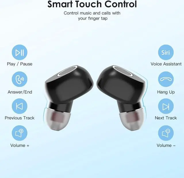 Alt view image 7 of 7 - True Wireless Earbuds, Ear Buds Wireless Bluetooth Earbuds with Microphone, Touch Control Earbud & Full in-Ear Headphones for Workout, Stereo Deep Bass IPX5 Waterproof Earbuds for IOS Android Phones
