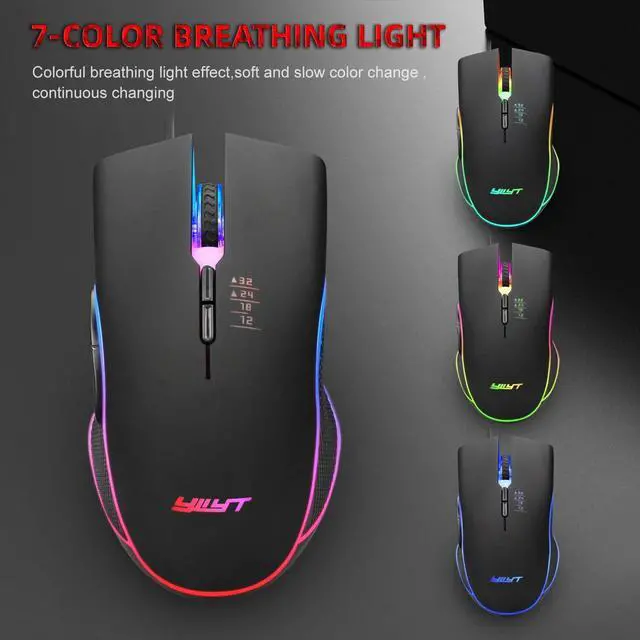 Alt view image 4 of 7 - Wired USB Gaming Mouse, 4 Color LED Backlits Gaming Mouse with 7 Buttons 1200/1600/2400/3200DPI Precise Positioning, Ergonomic USB Gaming Mice for Windows 7/8/10/2000/XP/Vista MacOS