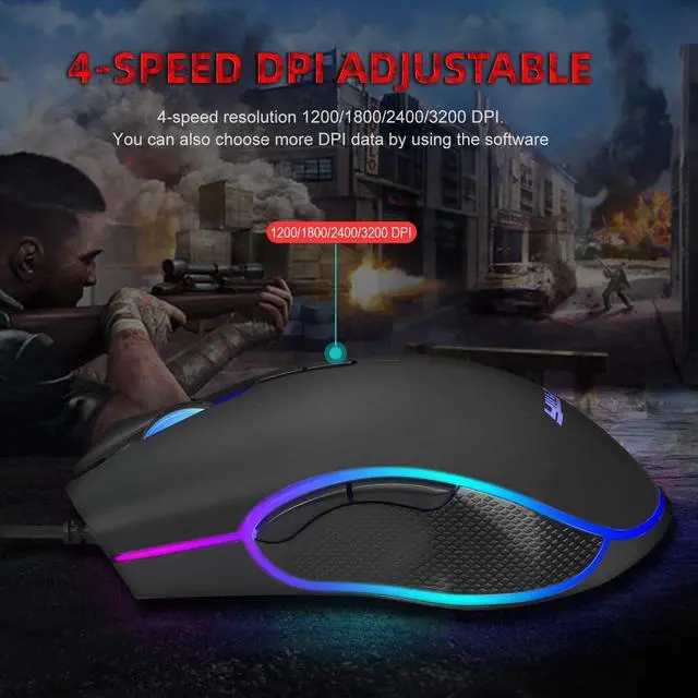 Alt view image 3 of 7 - Wired USB Gaming Mouse, 4 Color LED Backlits Gaming Mouse with 7 Buttons 1200/1600/2400/3200DPI Precise Positioning, Ergonomic USB Gaming Mice for Windows 7/8/10/2000/XP/Vista MacOS