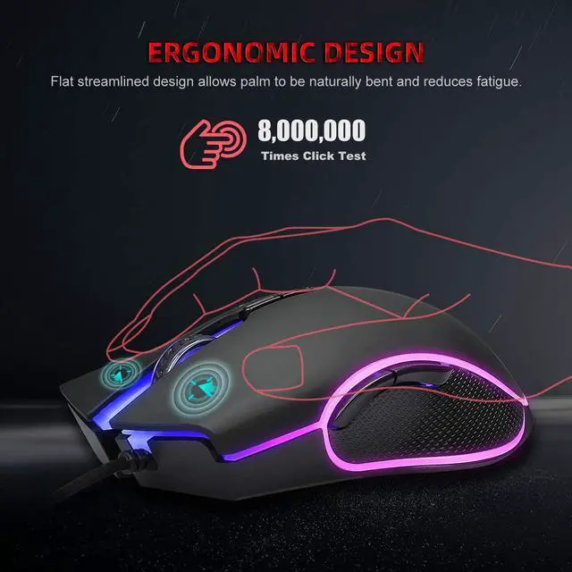 Alt view image 5 of 7 - Wired USB Gaming Mouse, 4 Color LED Backlits Gaming Mouse with 7 Buttons 1200/1600/2400/3200DPI Precise Positioning, Ergonomic USB Gaming Mice for Windows 7/8/10/2000/XP/Vista MacOS