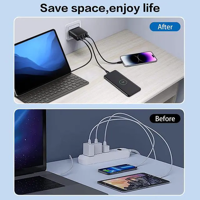 Alt view image 5 of 7 - [3 Pack 4-Port] USB C QC 3.0 Charger 35W Fast Charging Block Upgraded USB Wall Charger with Fast Power Adapter Compatible for IOS Android Smartphones Tablet PC....