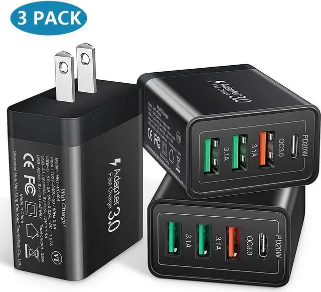 Main image of [3 Pack 4-Port] USB C QC 3.0 Charger 35W Fast Charging Block Upgraded USB Wall Charger with Fast Power Adapter Compatible for IOS Android Smartphones Tablet PC....