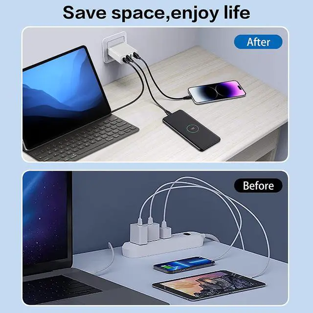 Alt view image 5 of 7 - [3 Pack 4-Port] USB C QC 3.0 Charger 35W Fast Charging Block Upgraded USB Wall Charger with Fast Power Adapter Compatible for IOS Android Smartphones Tablet PC.... (White)
