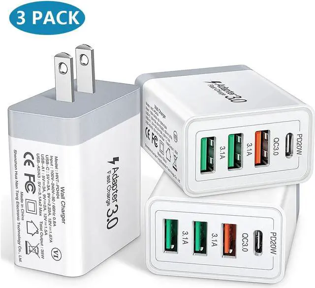 Main image of [3 Pack 4-Port] USB C QC 3.0 Charger 35W Fast Charging Block Upgraded USB Wall Charger with Fast Power Adapter Compatible for IOS Android Smartphones Tablet PC.... (White)