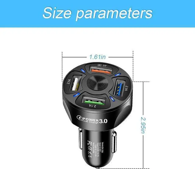 Alt view image 2 of 7 - 4-Port Fast USB Charging with QC 3.0 Car Charger, 35W USB Car Charger Cigarette Lighter Adaptor with Blue LED for IOS Android Smartphones