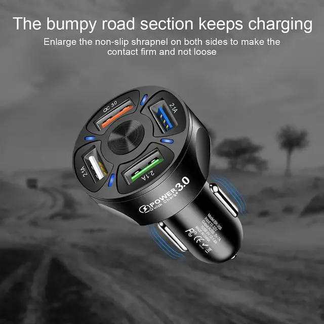 Alt view image 4 of 7 - 4-Port Fast USB Charging with QC 3.0 Car Charger, 35W USB Car Charger Cigarette Lighter Adaptor with Blue LED for IOS Android Smartphones