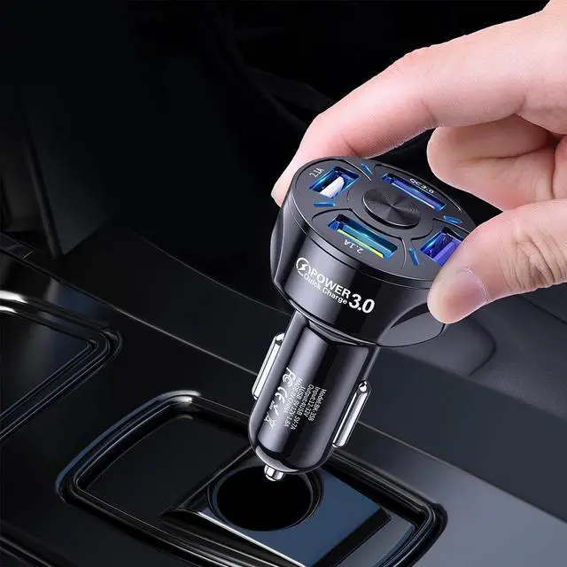 Alt view image 7 of 7 - 4-Port Fast USB Charging with QC 3.0 Car Charger, 35W USB Car Charger Cigarette Lighter Adaptor with Blue LED for IOS Android Smartphones