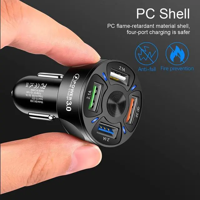 Alt view image 5 of 7 - 4-Port Fast USB Charging with QC 3.0 Car Charger, 35W USB Car Charger Cigarette Lighter Adaptor with Blue LED for IOS Android Smartphones