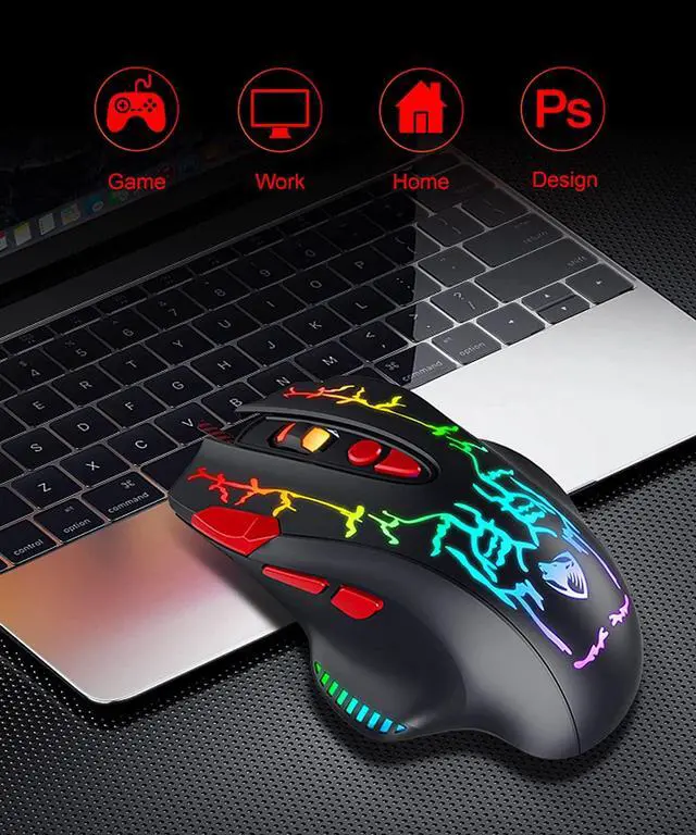 Alt view image 3 of 7 - USB Wired Gaming Mouse, USB Optical Computer Mice, Up to 6400 DPI, 8 Programmable Buttons, 4 Color LED Backlight, Ergonomic Mouse for Desktop PC Laptop Gamer & Work (Star Black)