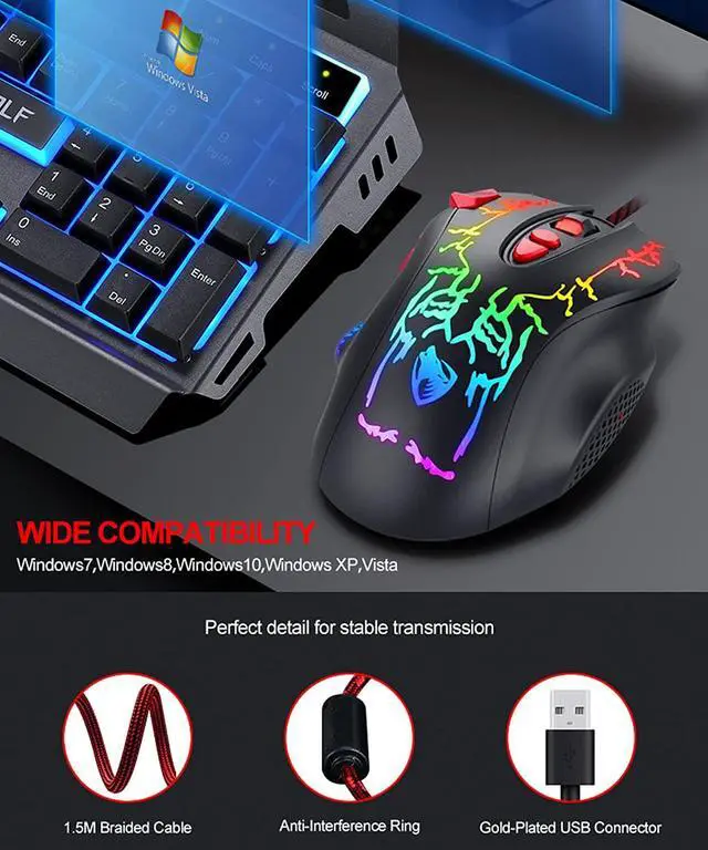 Alt view image 4 of 7 - USB Wired Gaming Mouse, USB Optical Computer Mice, Up to 6400 DPI, 8 Programmable Buttons, 4 Color LED Backlight, Ergonomic Mouse for Desktop PC Laptop Gamer & Work (Star Black)
