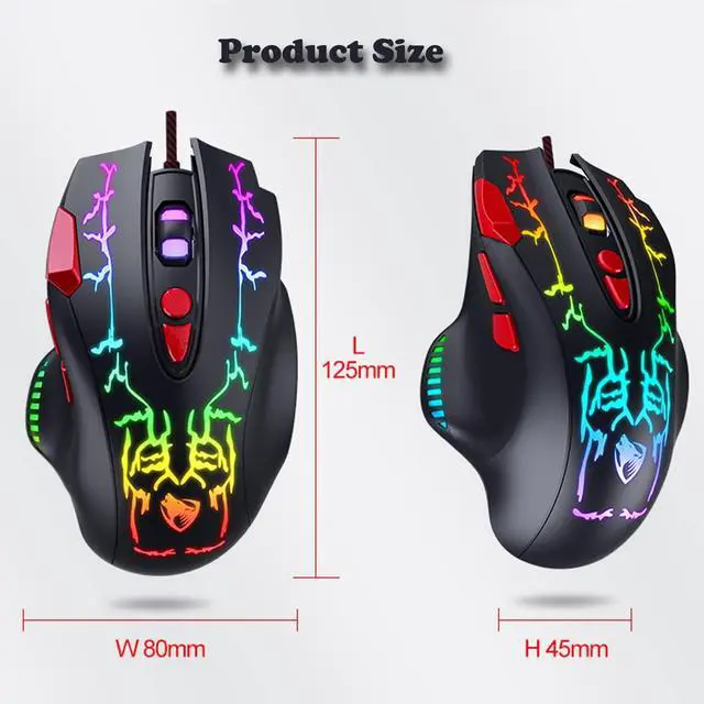 Alt view image 7 of 7 - USB Wired Gaming Mouse, USB Optical Computer Mice, Up to 6400 DPI, 8 Programmable Buttons, 4 Color LED Backlight, Ergonomic Mouse for Desktop PC Laptop Gamer & Work (Star Black)