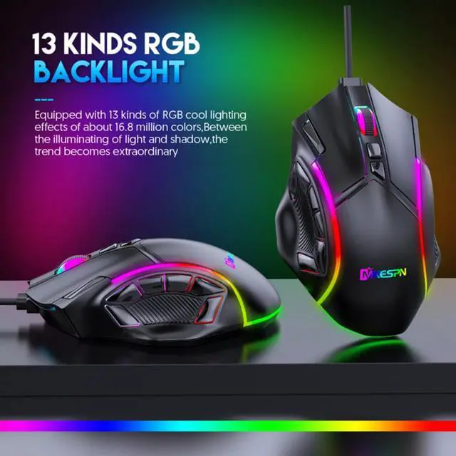 Alt view image 2 of 7 - USB Wired Gaming Mouse, PC Computer Mice USB Mouse with 13 RGB LED Modes, High-Precision 12800 DPI Adjustable, 12 Programmable Buttons, Ergonomic Optical Mouse for Windows PC Mac Laptop Gamer