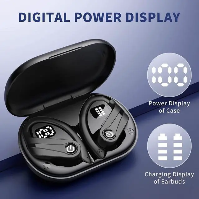 Alt view image 3 of 7 - Ture Wireless Earbuds Bluetooth Ear Buds with Mic, 72H Wireless Headphones Bluetooth 5.3 Sport Earbuds Digital LED Display, IPX7 Waterproof Over Ear Earphones with Hooks for Sports Running Workout Gym