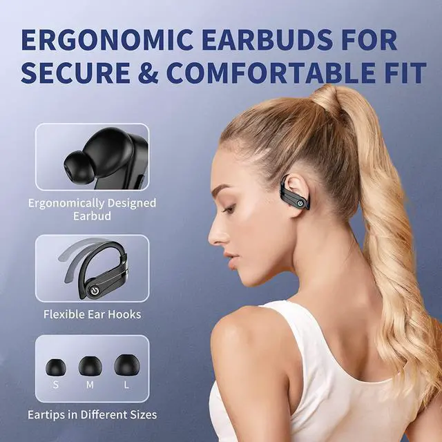 Alt view image 5 of 7 - Ture Wireless Earbuds Bluetooth Ear Buds with Mic, 72H Wireless Headphones Bluetooth 5.3 Sport Earbuds Digital LED Display, IPX7 Waterproof Over Ear Earphones with Hooks for Sports Running Workout Gym