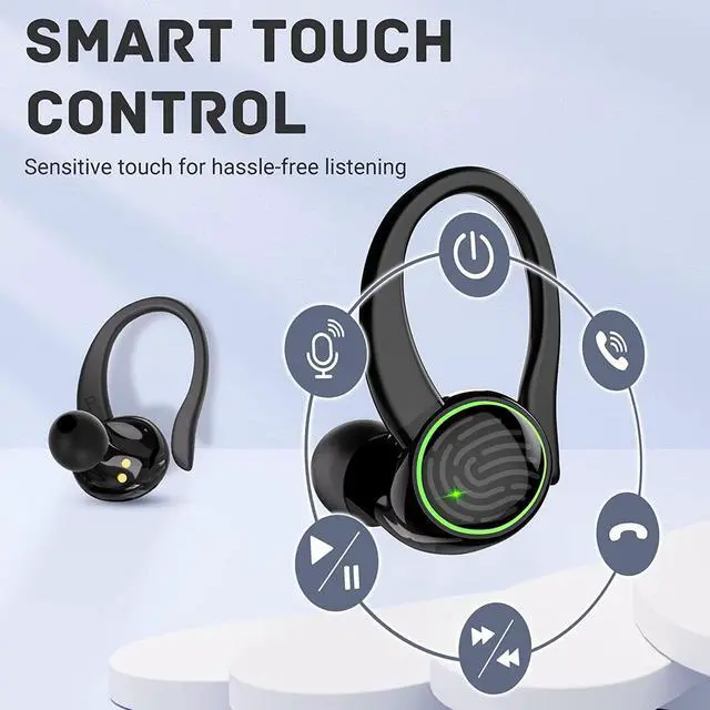 Alt view image 5 of 7 - Ture Wireless Earbuds, Bluetooth 5.3 Earphones Stereo Noise Cancelling Headphones with Mic, 40H Dual LED Touch Control Wireless Earbuds with Earhook, IP7 Waterproof Headset, Sport/Running/Gym