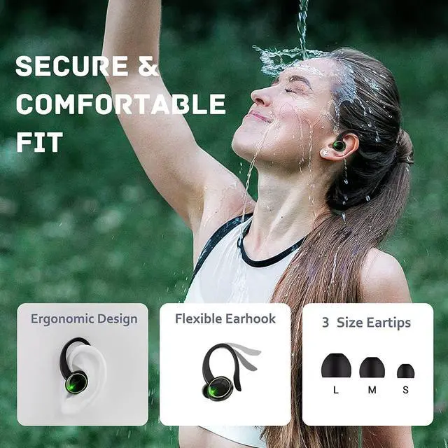 Alt view image 6 of 7 - Ture Wireless Earbuds, Bluetooth 5.3 Earphones Stereo Noise Cancelling Headphones with Mic, 40H Dual LED Touch Control Wireless Earbuds with Earhook, IP7 Waterproof Headset, Sport/Running/Gym
