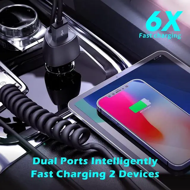 Alt view image 5 of 7 - USB C Fast Car Charger 51W Dual Ports, Built-in 5.9FT Type C Phone Charger Cable, USB-C Port Charger with PPS 33W/PD 30W/&QC 18W, Compatible with IOS Android SMartphones