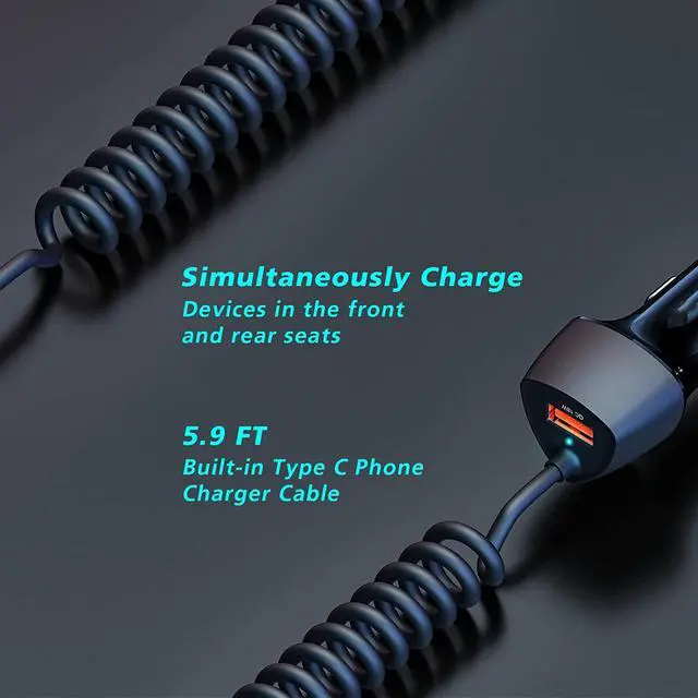 Alt view image 7 of 7 - USB C Fast Car Charger 51W Dual Ports, Built-in 5.9FT Type C Phone Charger Cable, USB-C Port Charger with PPS 33W/PD 30W/&QC 18W, Compatible with IOS Android SMartphones